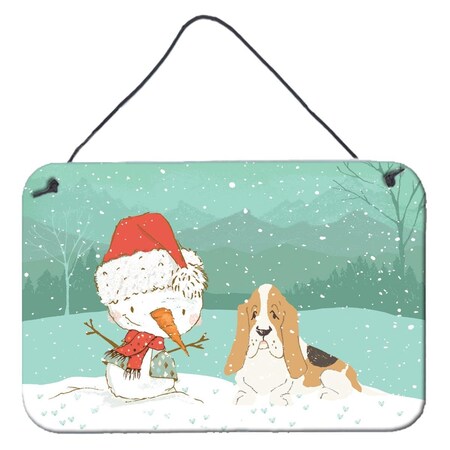 Carolines Treasures Basset Hound Snowman Christmas Wall or Door Hanging Prints CK2051DS812